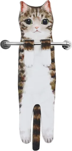 Miniatura 12 de Toallas de mano divertidas con forma de gato para baño y cocina, adorno de gato bonito y decorativo, toallas para la cara para colgar, para el Día