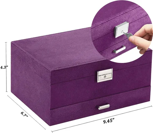 Miniatura 7 de Cajas de Joyería para Mujeres Morado Organizador de Joyas de Terciopelo con Cerradura, Organizadores de Joyas para Adolescentes y Caja Organizadora