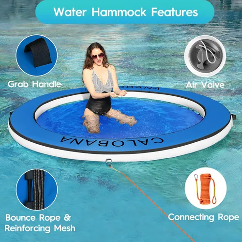 Miniatura 6 de CALOBANA Hamaca de agua inflable redonda flotante, flota lago isla balsa plataforma de muelle inflable para adultos, piscina, río, fiesta