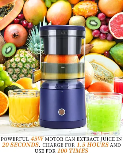 Miniatura 3 de SUNHAIXIA Exprimidor eléctrico recargable - Exprimidor de cítricos con tipo c recargable para jugo de naranja, limón y pomelo. (azul-45 vatios)