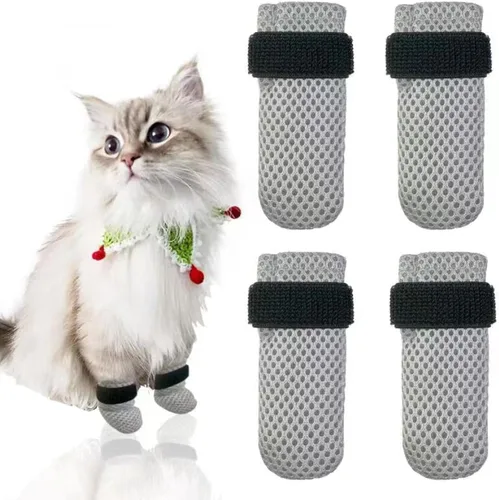 Miniatura 7 de 4 guantes para gatos para evitar arañazos, zapatos de malla transpirable para gatos, guantes ajustables antiarañazos, adecuados para gatos al Negro