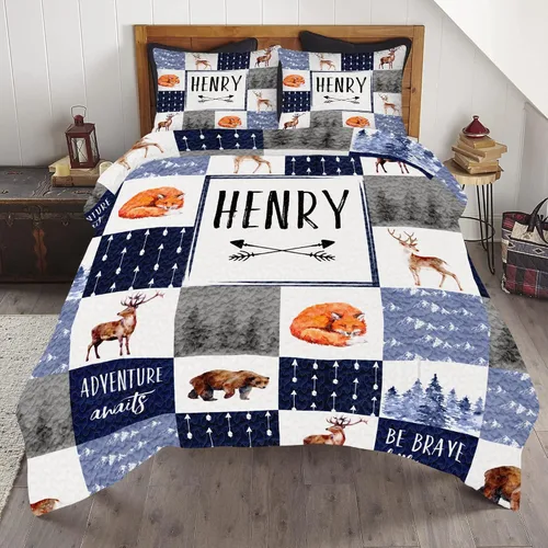 Miniatura 10 de ENCYCOM Edredón personalizado de oso bosque, edredón de animales del bosque, mejor juego de edredón decorativo único para cama colgante en la pared