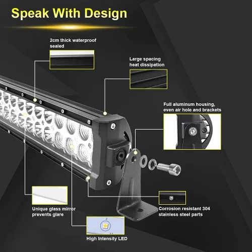 Miniatura 3 de Willpower Barras de luz LED curvadas de 22 pulgadas, 120 W, combo de inundación puntal, barra LED delgada con arnés de cableado, luces LED