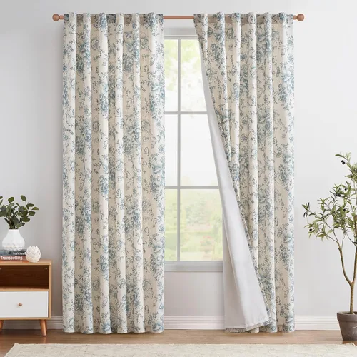 Miniatura 58 de Jinchan Cortinas de Mezcla de Lino con Estampado Floral para Sala de Estar, 84 Pulgadas de Largo, Cortinas con Bolsillo para Varilla y Tab Trasera