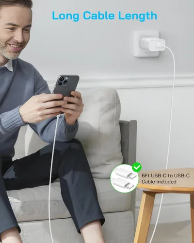 Miniatura 6 de Cargador de carga rápida para iPhone 17, 16, 15 Pro, bloque de carga rápida USB-C de 40 W para iPhone con cable de carga tipo C a C de 6 FT