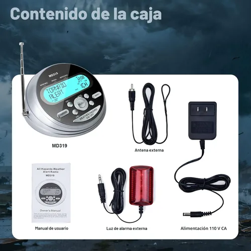 Miniatura 9 de NOAA Weather Radio-S.A.M.E. Programación localizada, radio de alerta meteorológica con más de 80 alertas de emergencia, reloj despertador, radio