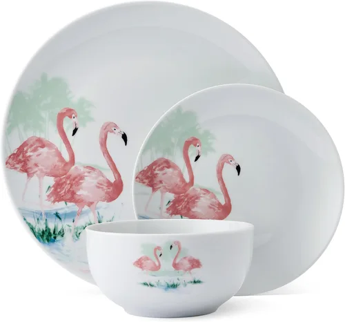 Miniatura 2 de Studio Nova Flamingo Haven Tropical juego de vajilla de 12 piezas, platos y cuencos, para 4 comensales