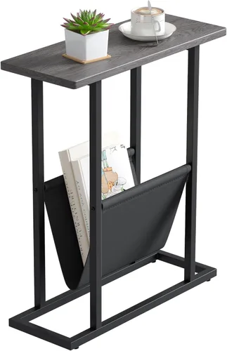 Miniatura 10 de Mesa auxiliar estrecha para espacios pequeños, mesa auxiliar pequeña con soporte para revistas, mesa delgada y estrecha para sala de estar