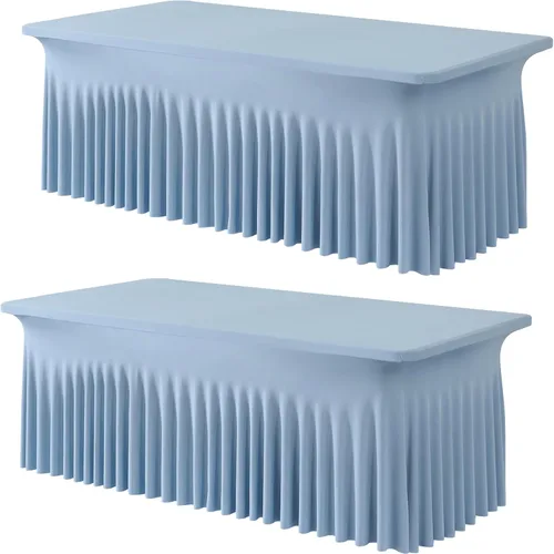 Miniatura 33 de Paquete de 2 manteles de spandex para mesas rectangulares de 8 pies, mantel elástico rosa de 8 pies, manteles ajustados, falda de mesa para fiestas