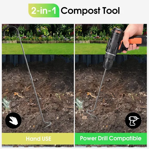 Miniatura 3 de Herramienta Aireadora de Compost, Girador de Compost en Espiral Resistente con Mango Ergonómico, Herramienta de Aireación Manual de Suelo