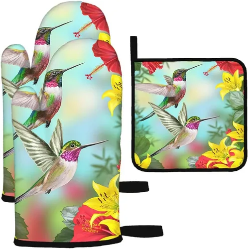 Miniatura 12 de Mxocom Juego de 3 guantes de horno y agarraderas de leopardo de oro rosa para cocina, cocina, hornear, asar a la parrilla, almohadillas calientes