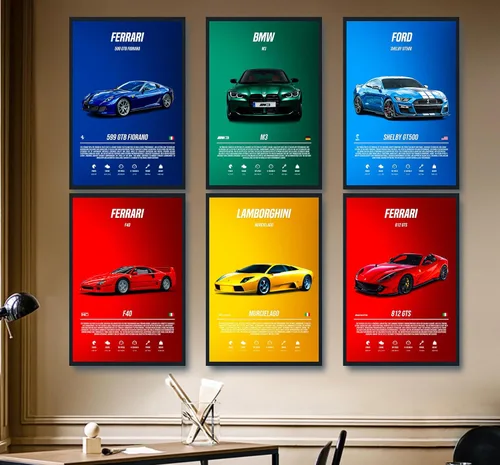 Miniatura 3 de 9 pósteres de súper autos para habitación de niños, decoración de pared de autos deportivos, arte de pared de autos de carreras para hombres