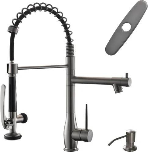 Miniatura 7 de GIMILI Grifo de cocina negro mate con rociador extraíble de una sola manija grifo de fregadero de cocina de alta presión grifos de cocina