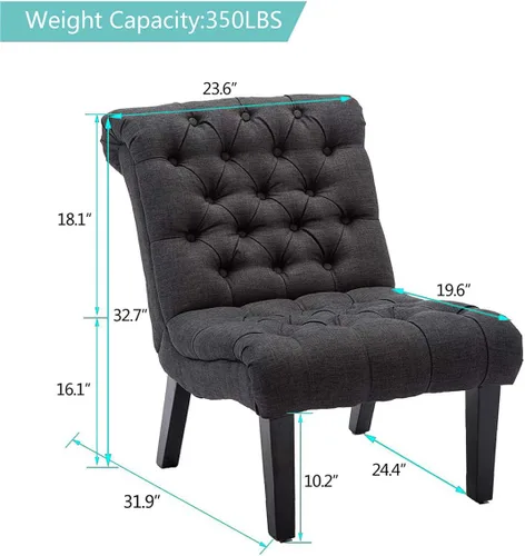Miniatura 2 de Alunaune Silla de sala de estar, silla decorativa moderna, tapizada sin brazos, silla de dormitorio, sofá y respaldo de tela, sillón reclinable