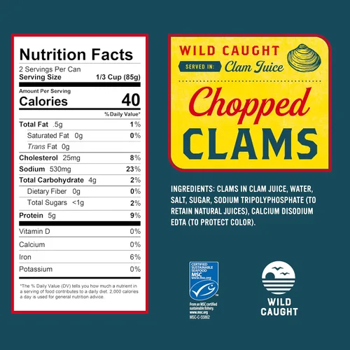 Miniatura 2 de Snow's Wild Clams enlatadas, 6.5 onzas (paquete de 12) – 0.18 oz de proteína, sin gluten, 99% libre de grasa – para recetas