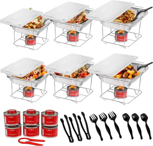 Alpha Living 6 Pack - Juego de buffet de platos de roce desechable, bandejas de media talla, calentadores de alimentos con cuerpo soldado para