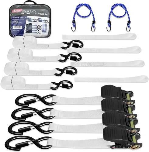 Miniatura 9 de Correas de amarre para motocicleta de 1 pulgada x 15 pies (paquete de 4), bolsa de transporte impermeable de 2200 libras de resistencia a la rotura
