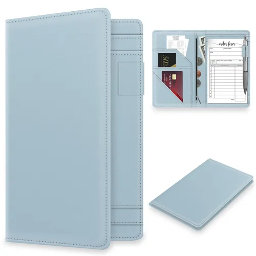 Miniatura 9 de Libreta para meseros con bolsillo con cremallera para camarera, bonita cartera de camarero, organizador de libreta de meseros de restaurante, Blanco