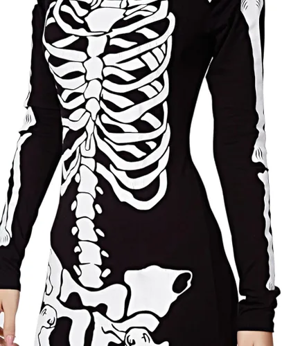 Miniatura 3 de RieKet - Disfraz de esqueleto para mujer de manga larga elástico y corto para Halloween