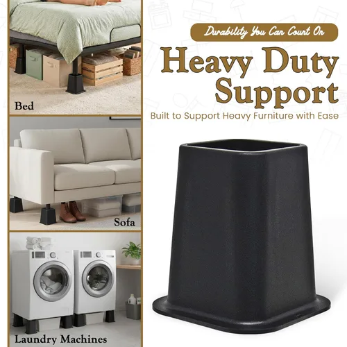 Miniatura 5 de Kings Brand Furniture elevadores de cama de 6 pulgadas - Juego de 4 elevadores de muebles negros resistentes y apilables para almacenamiento debajo