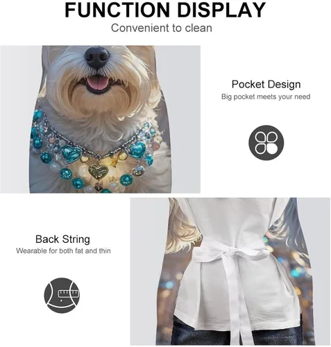 Miniatura 6 de Delantal personalizado para perro maltés adulto, delantal de cocina para mujer y hombre, delantal ajustable con bolsillo para hornear, hacer