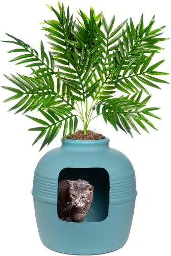 Miniatura 32 de Good Pet Stuff Caja de arena oculta para gatos con planta artificial, maceta redonda decorativa, filtro de carbón con ventilación para control