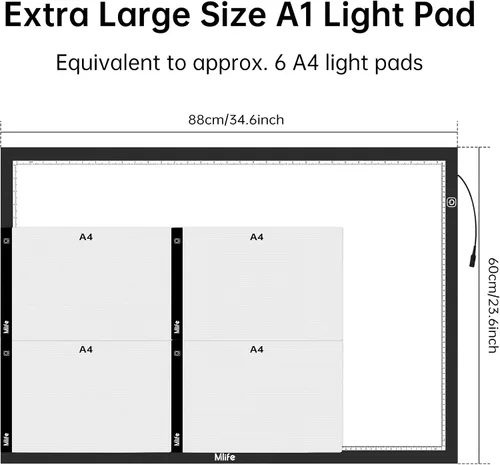 Miniatura 2 de Mlife Almohadilla de Luz Grande A1 Mejorada para Pintura de Arte de Diamante, Caja de Luz de Dibujo y Copia con Atenuación Continua para Calcar