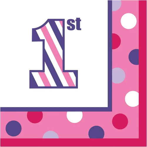 Miniatura 8 de Servilletas de papel para bebidas de 16 unidades, Sweet at One Girls Primer cumpleaños niña