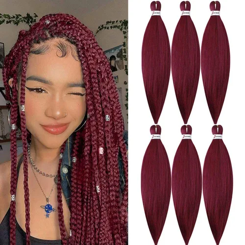 Miniatura 17 de Cabello para trenzar preestirado plateado, 20 pulgadas, 6 paquetes de extensiones de cabello trenzado Ombre preestiradas para mujeres, fibra