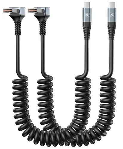 Cable USB A a USB C de 90 grados, paquete de 2 cables USB tipo C en espiral de 3 pies para automóvil, cable de carga rápida USB-C compatible con