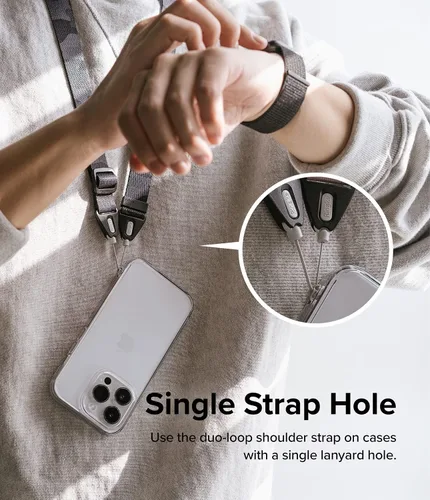 Miniatura 6 de Ringke Cordón de teléfono para iPhone 17 Pro Max y la mayoría de los teléfonos inteligentes [hebilla de un toque], correa de hombro ajustable, negro