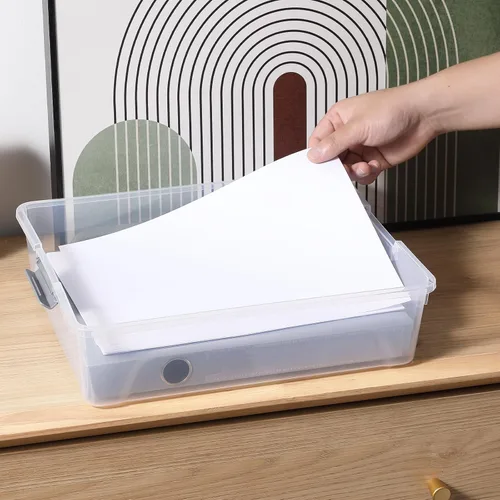 Miniatura 8 de novelinks Contenedores de almacenamiento apilables transparentes con tapa, cajas de almacenamiento de plástico duradero para oficina en casa