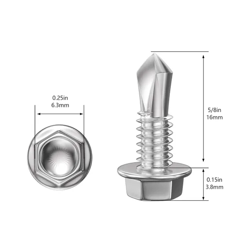 Miniatura 2 de Wensilon (350 piezas) #8 × 5/8 pulgadas Tornillos autoperforantes con cabeza de arandela hexagonal, tornillos 410 de acero inoxidable, tornillos