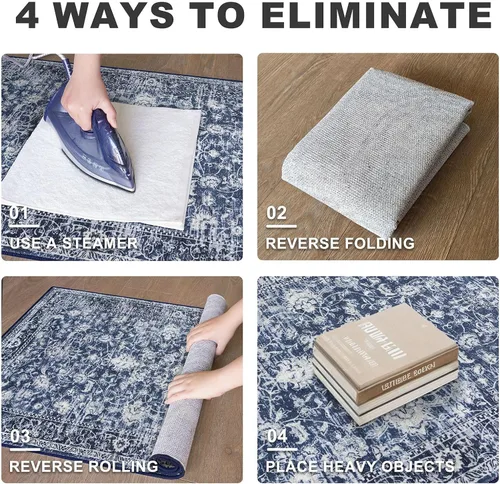 Miniatura 3 de KILOCOCO Alfombra lavable de 2 x 3 para entrada, estampado floral vintage, suave, antideslizante, azul, alfombras de cocina, tapete