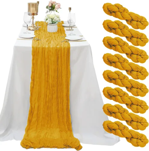 Miniatura 32 de Paquete de 8 caminos de mesa de estopilla verde salvia de 10 pies, camino de mesa de gasa, tela de queso, 35x120 pulgadas, caminos de mesa bohemios