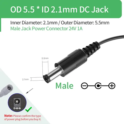 Miniatura 2 de [Certificado UL] Adaptador de fuente de alimentación de CA a CC 24V 0.5A 500mA, enchufe de 0.217 in x 0.083 in con certificación UL FCC