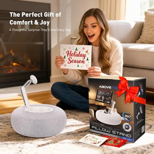 Miniatura 7 de AboveTEK Soporte de almohada Kindle, soporte magnético para iPad para cama con cuenco de aperitivo, almohada suave ajustable de 360° para leer, Gris
