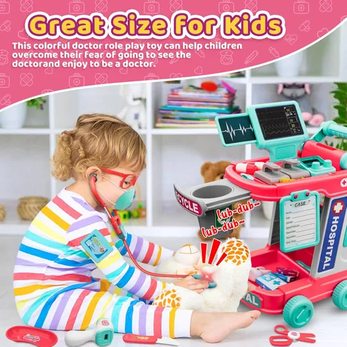 Miniatura 6 de Kit de médico para niños – Juego de doctor de simulación para niños pequeños con estetoscopio – Juego médico de juguete para niños y niñas – Kit