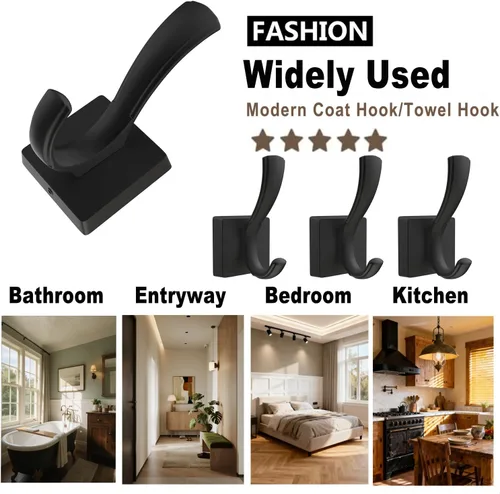 Miniatura 5 de TOFIIGREM Ganchos negros para toallas, ganchos para abrigos y batas de baño, para entrada, vestíbulo, piscina, para montar en la pared, para colgar