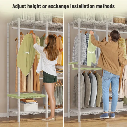 Miniatura 14 de Raybee Perchero para ropa con cubierta, perchero para colgar ropa, armario portátil, ajustable, 1150LBS, 18" de profundidad x 76" de ancho x 77