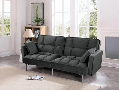 Miniatura 8 de Container Furniture Direct Regal - Sofá cama convertible de terciopelo con estilo de mediados de siglo, diseño copetudo y patas de metal, ideal