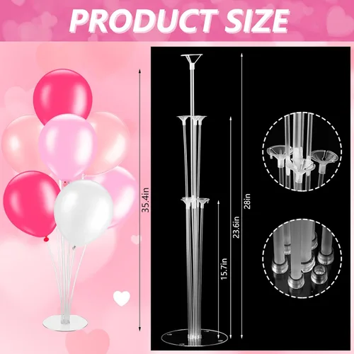 Miniatura 2 de Gejoy Juego de 4 soportes de globos rosas para centros de mesa, soportes de látex para globos de mesa para baby shower, cumpleaños, boda