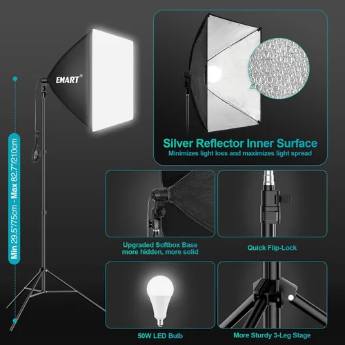 Miniatura 5 de EMART Sistema de Soporte de Telón de Fondo de 8.5 x 10 pies, Kit de Iluminación Profesional para Fotografía con Telón de Fondo de 10*12 pies*3, 3
