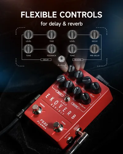 Miniatura 5 de FLAMMA FS22 - Pedal de efectos combo de delay y reverberación estéreo para guitarra ambiental con 3 pares de efectos combo, delay inverso, Combo