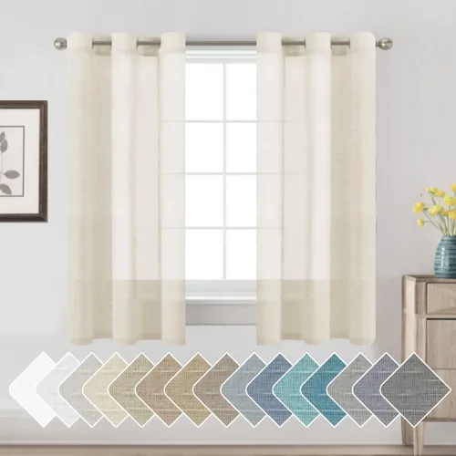 Miniatura 40 de H.VERSAILTEX Cortinas de 96 pulgadas de largo, cortinas de lino/cortinas transparentes de mezcla de lino natural/paneles/cortinas para sala