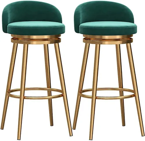 Miniatura 8 de Juego de taburetes de bar giratorios Verdes modernos con respaldo y reposapiés, sillas de cocina ajustables para comedor en isla.