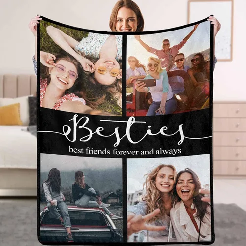 Miniatura 13 de YESCUSTOM Manta personalizada de Friends Forever con collage de fotos y texto, manta personalizada para mejores amigos, mejores amigos, cumpleaños