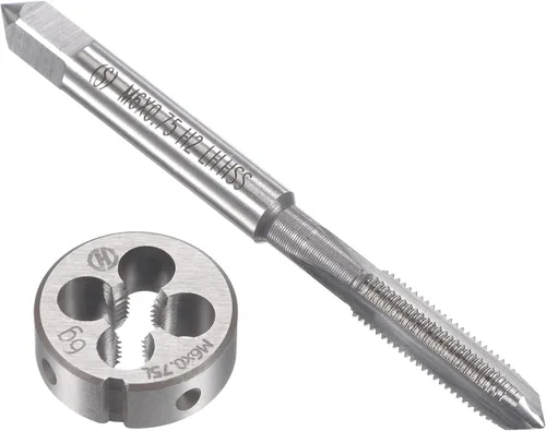 uxcell M6 x 0.030 in métrico mano izquierda juego de machos y troqueles, rosca de máquina con troquel de roscado redondo, kit de grifo y troquel