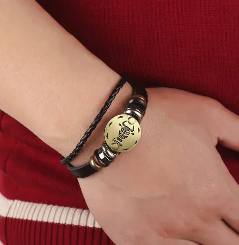 Miniatura 42 de Hamoery Pulsera de cuero de aleación punk para Constellation trenzada pulsera pulsera brazalete