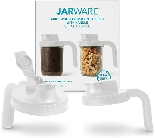 Miniatura 17 de Jarware 82686 - Juego de 2 tapas de boca ancha con boquilla para tarro de masón, color negro